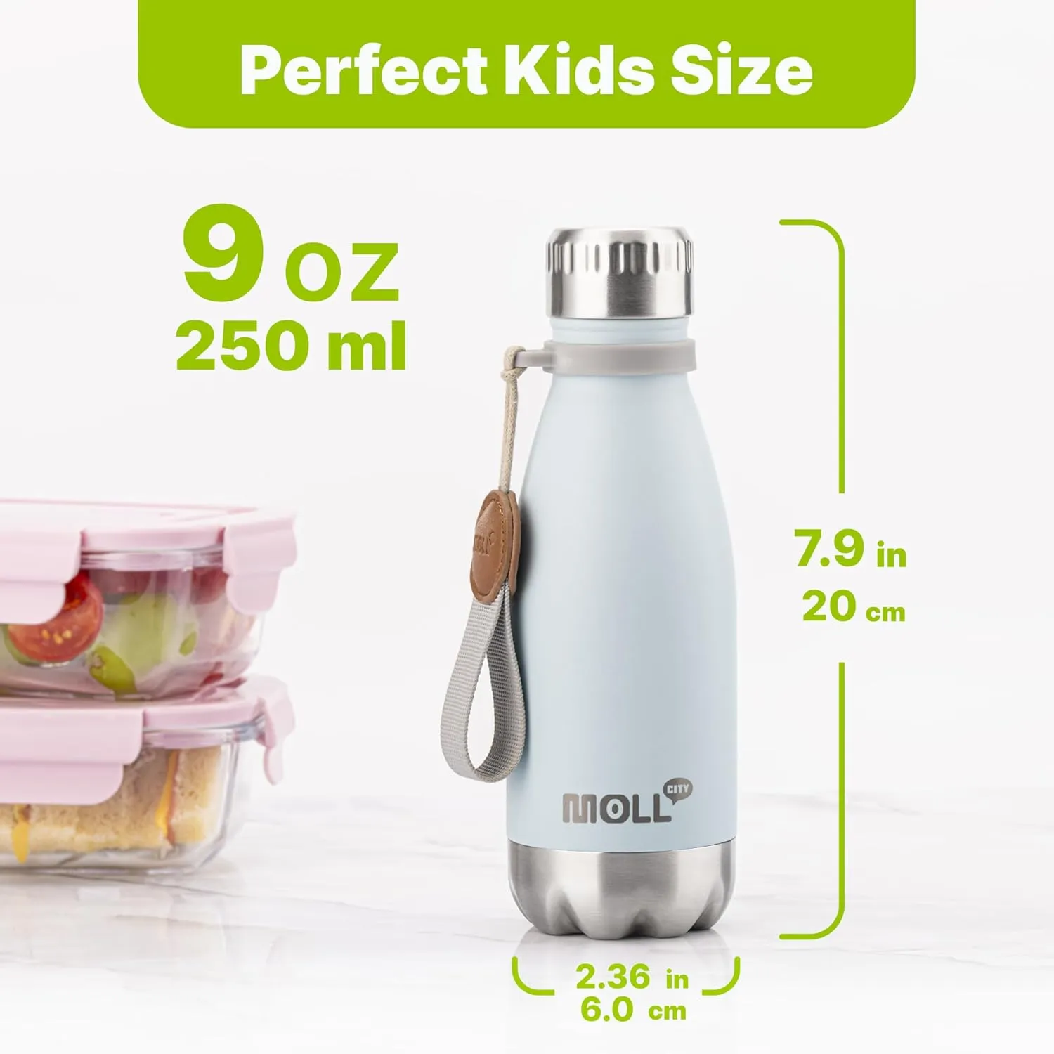 9 oz Stainless Steel Double Wall Vacuum Insulated Sports Water Bottle for Kids, Small Mini Cola Shape Leak Proof (Baby Blue-Purple Pink)