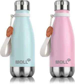 9 oz Stainless Steel Double Wall Vacuum Insulated Sports Water Bottle for Kids, Small Mini Cola Shape Leak Proof (Baby Blue-Purple Pink)
