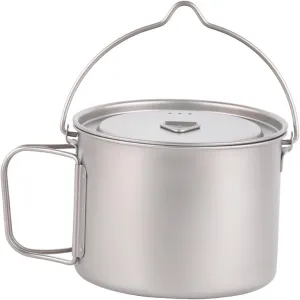 900ml Outdoor Titanium Pot Hanging Pot with Foldable Handle Round Travel Mug Outdoor Coffee Mug Titanium Cup for Kitchen BBQ