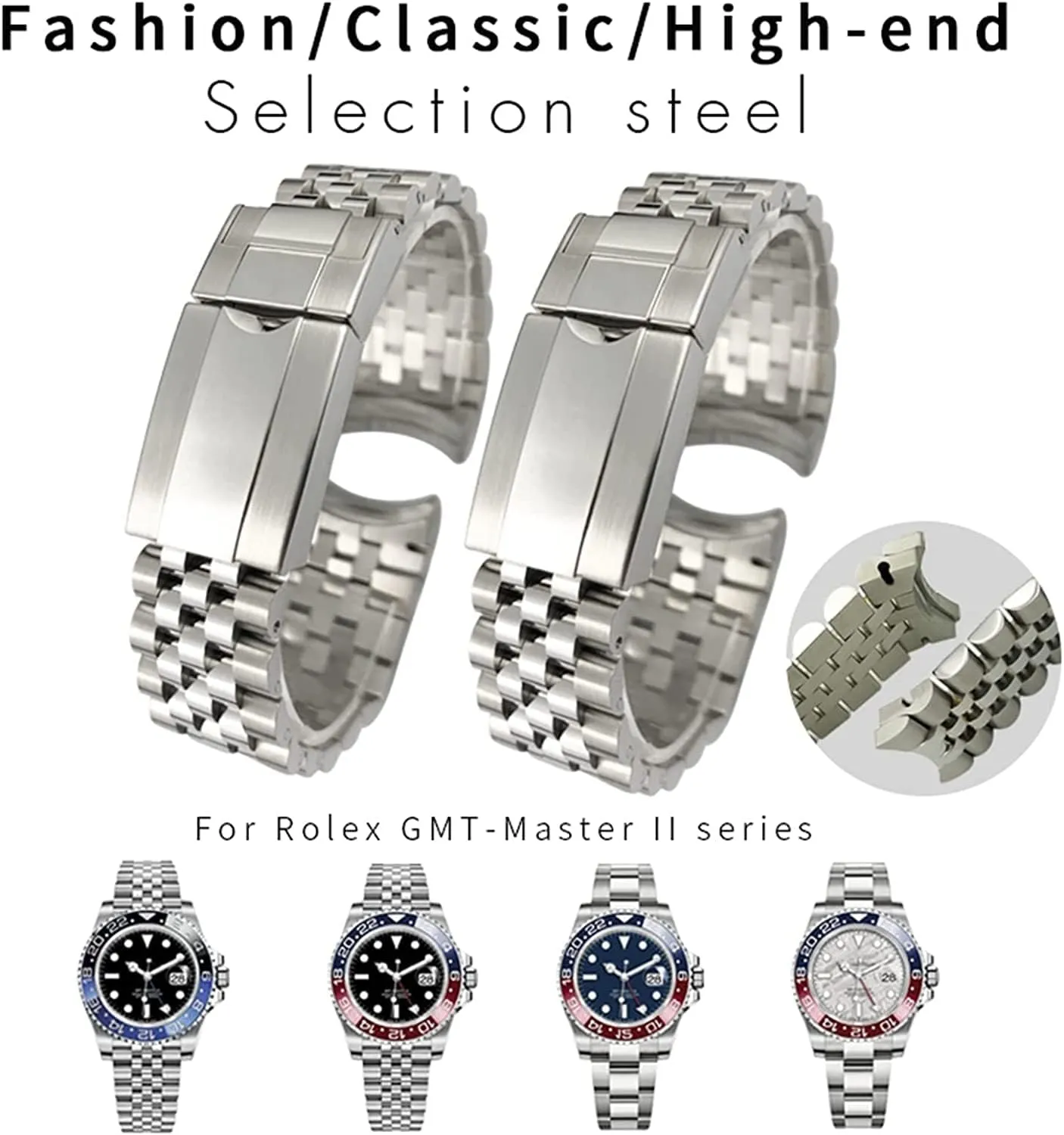 904L Solid Stainless Steel Watch Band For Rolex GMT Jubilee Master II Wristband Bracelet With Oyster Clasp 20mm