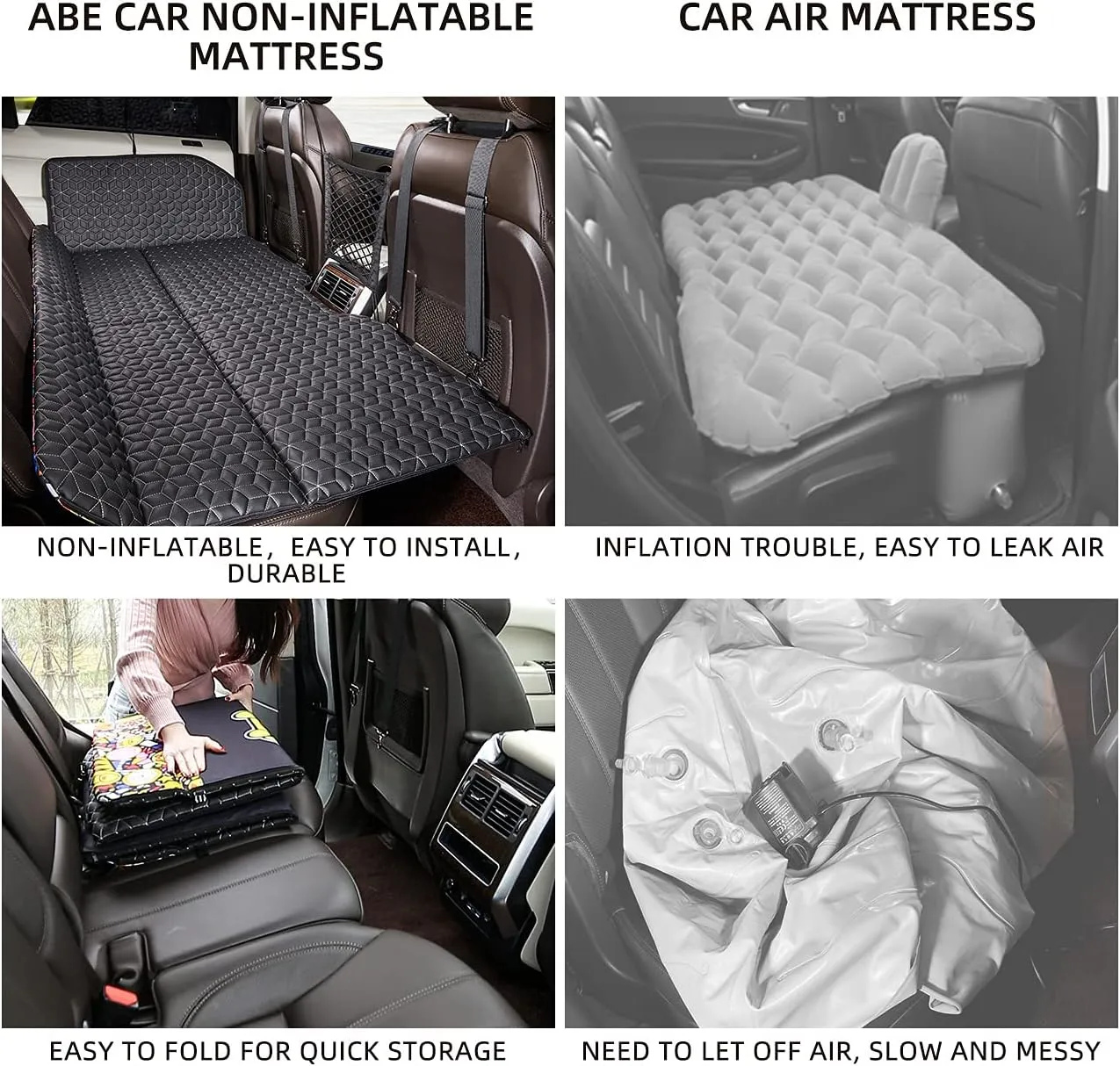 ABE Non-Inflatable Car Mattress,Double-Sided, Folding Bed Portable SUV Camping Back Seat Travel Mattress for Sleeping (Amy Bunny)