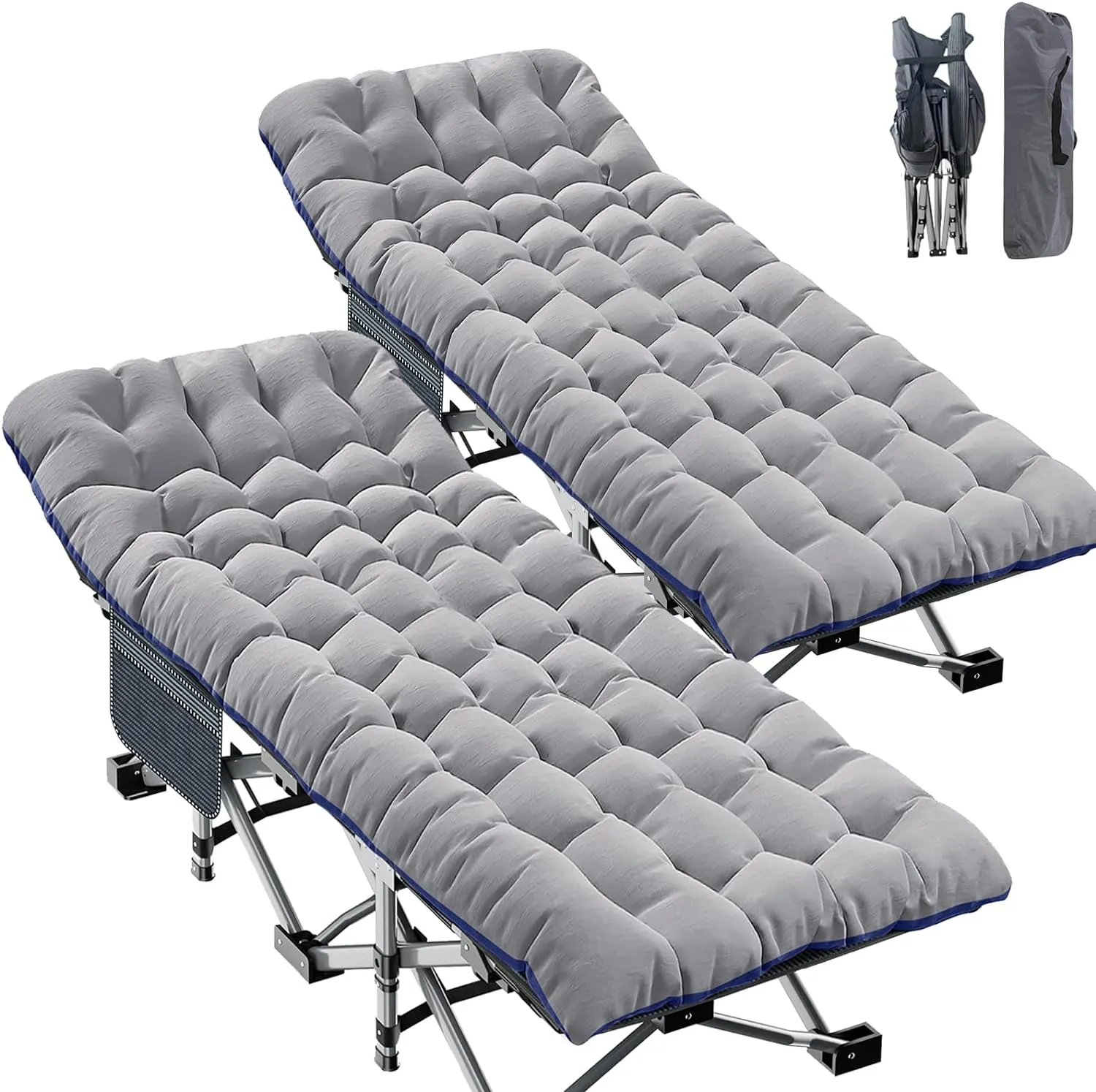 ABORON 2 Pack Oversized XXLFolding Camping Cot W/Mat for Adults, Heavy Duty Outdoor Bed with Carry Bag,1200 D Layer Oxford Travel Camp Cots