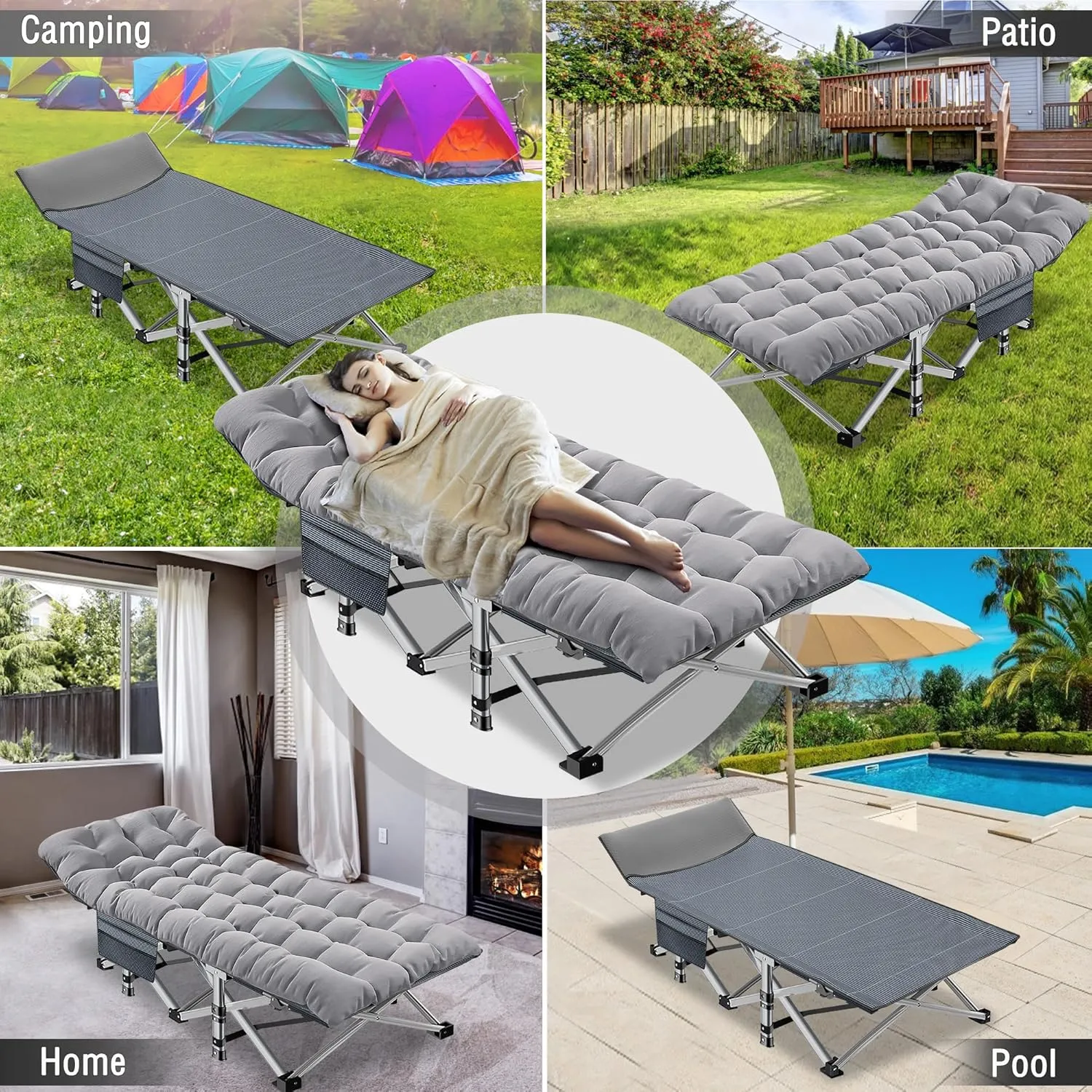 ABORON 2 Pack Oversized XXLFolding Camping Cot W/Mat for Adults, Heavy Duty Outdoor Bed with Carry Bag,1200 D Layer Oxford Travel Camp Cots