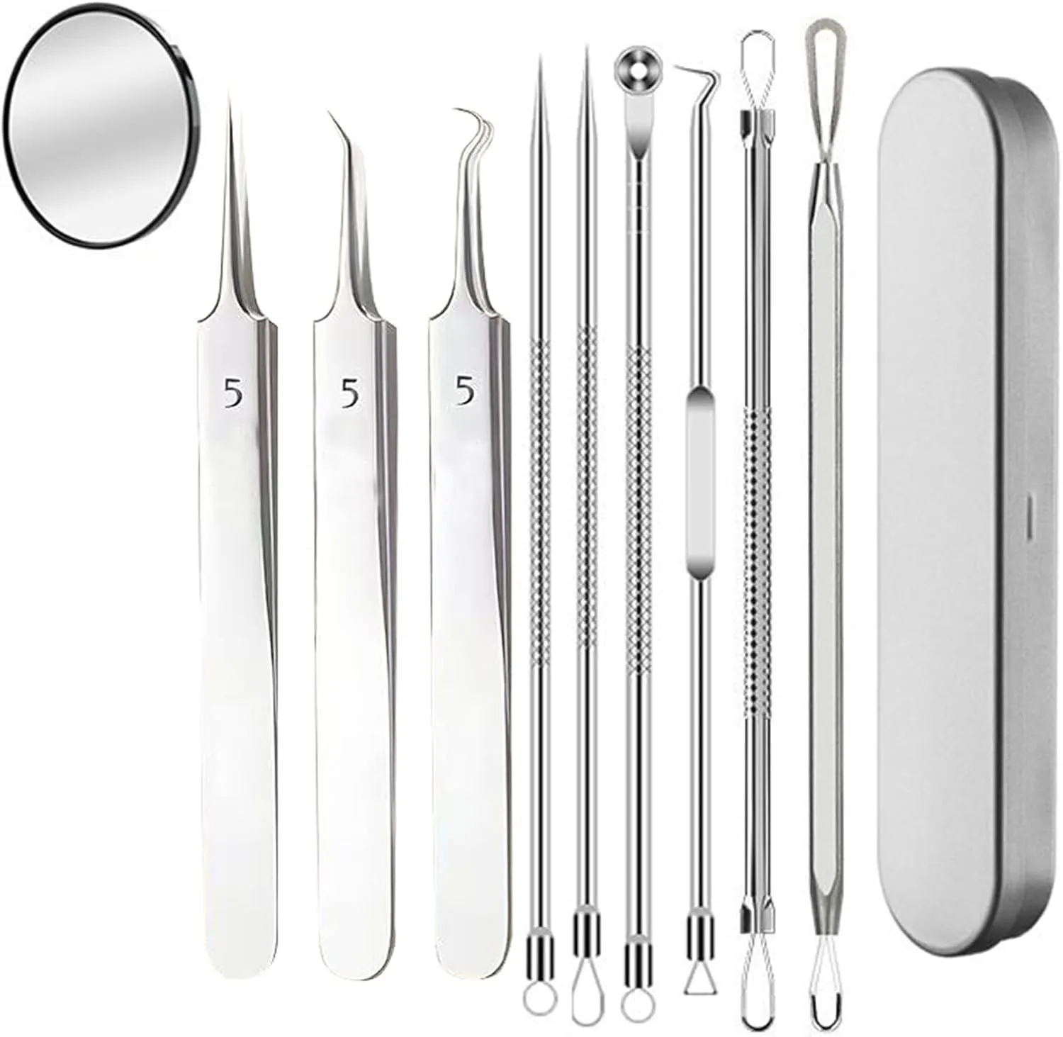 Acssart Blackhead Tools, Stainless Steel Acssart Blackhead Tweezers, Stainless Steel Blackhead Remover Tool Kit (10pcs-with Magnifying Glass)