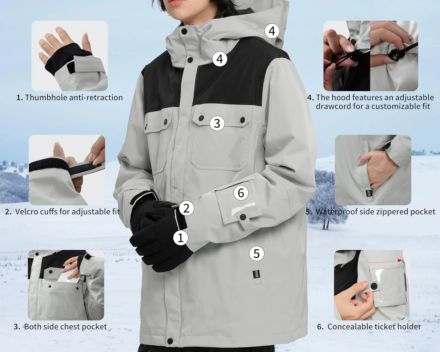 Actleis Winter Snowboard Jacket Warm Snow Coats For Men Waterproof Insulated Skiing Jacket