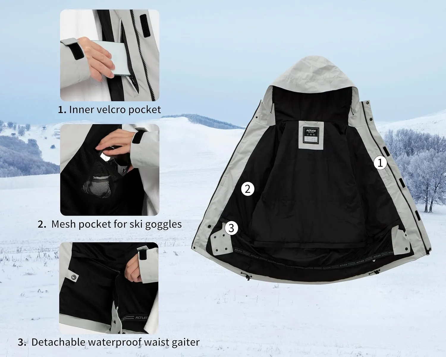 Actleis Winter Snowboard Jacket Warm Snow Coats For Men Waterproof Insulated Skiing Jacket