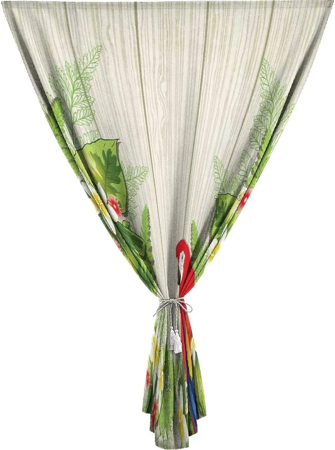 Adjustable Blackout Shades, Parrots Portable Blackout Curtain, Tropic Flowers African Parrot in Summer Garden Wooden Wall Print Living Room Bedroom Window Drapes,47W x63L Inches,,for Bathroom Bedroom