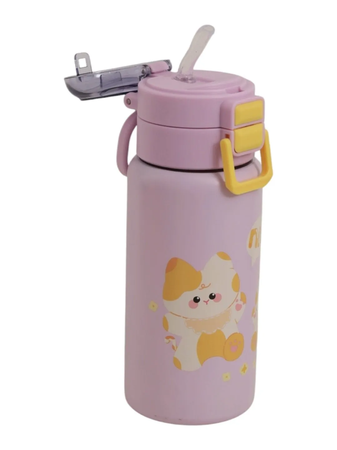 Adorable Kitty-Themed Purple Insulated Hot & Cold Stainless Steel Sipper for Girls- 520 ML