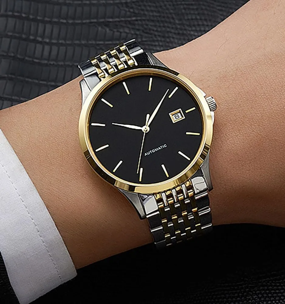 ADSBIAOYE Men's Automatic Watches Luxury Two-Tone Stainless Steel Man Date Watch Waterproof Dress Wrist Watches