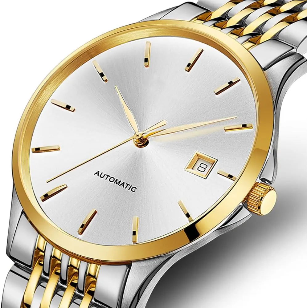 ADSBIAOYE Men's Automatic Watches Luxury Two-Tone Stainless Steel Man Date Watch Waterproof Dress Wrist Watches