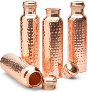Advanced Mixology Glytterati Hammered Copper Water Bottle (34 oz/1000ml) (Set of 4) | Pure Copper Bottle for Drinking Water