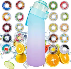 Air Scent Water Bottle Flavor Pods 650ML Fruit Fragrance Scented Water Cup BPA Free 0% Sugar For Fitness And Outdoor (Gradient Blue Bottle 12 pods in random flavors)