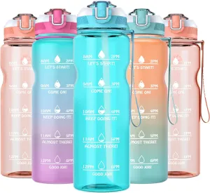 AKASO 32oz Water Bottles with Motivational Time Marker & Straw, Leakproof, Safety Lock, Tritan BPA Free, Water Jug for Fitness Gym Sports Office