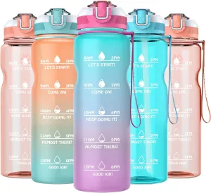 AKASO 32oz Water Bottles with Motivational Time Marker & Straw, Leakproof, Safety Lock, Tritan BPA Free, Water Jug for Fitness Gym Sports Office