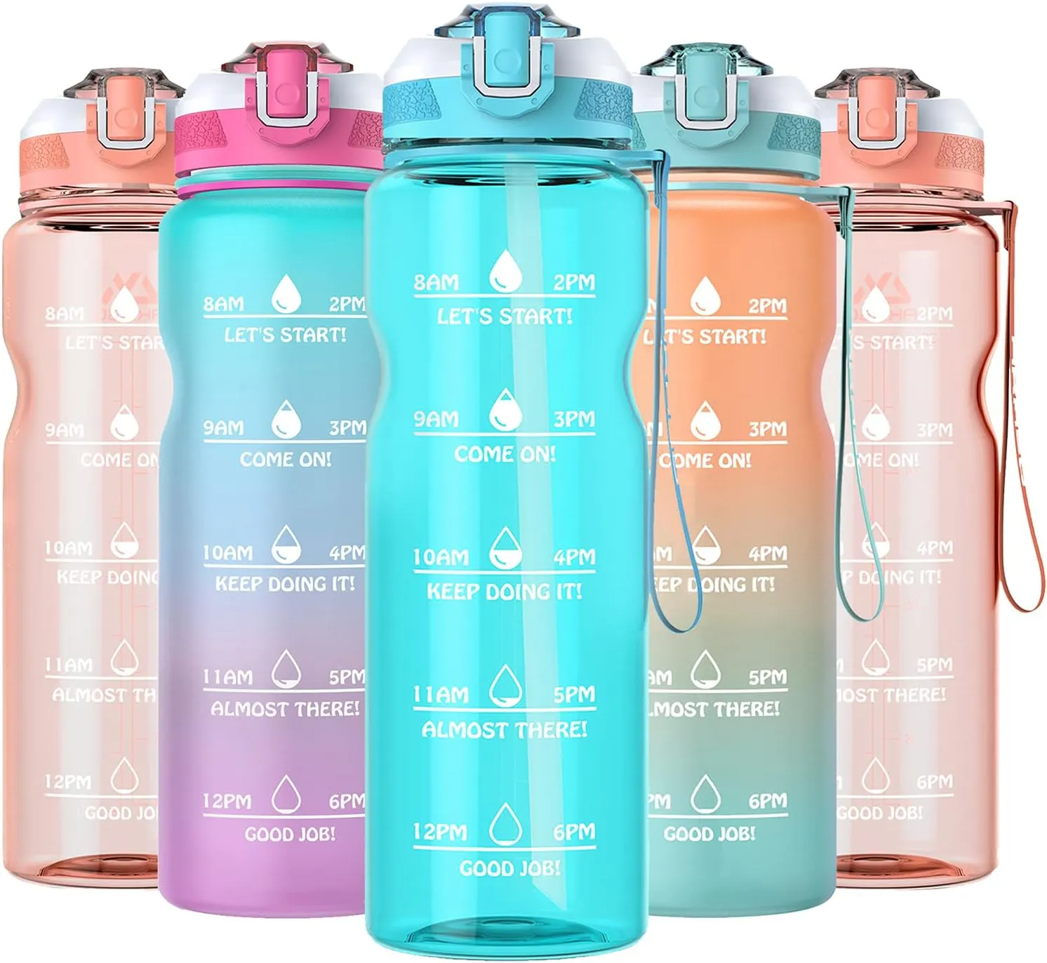 AKASO 32oz Water Bottles with Motivational Time Marker & Straw, Leakproof, Safety Lock, Tritan BPA Free, Water Jug for Fitness Gym Sports Office