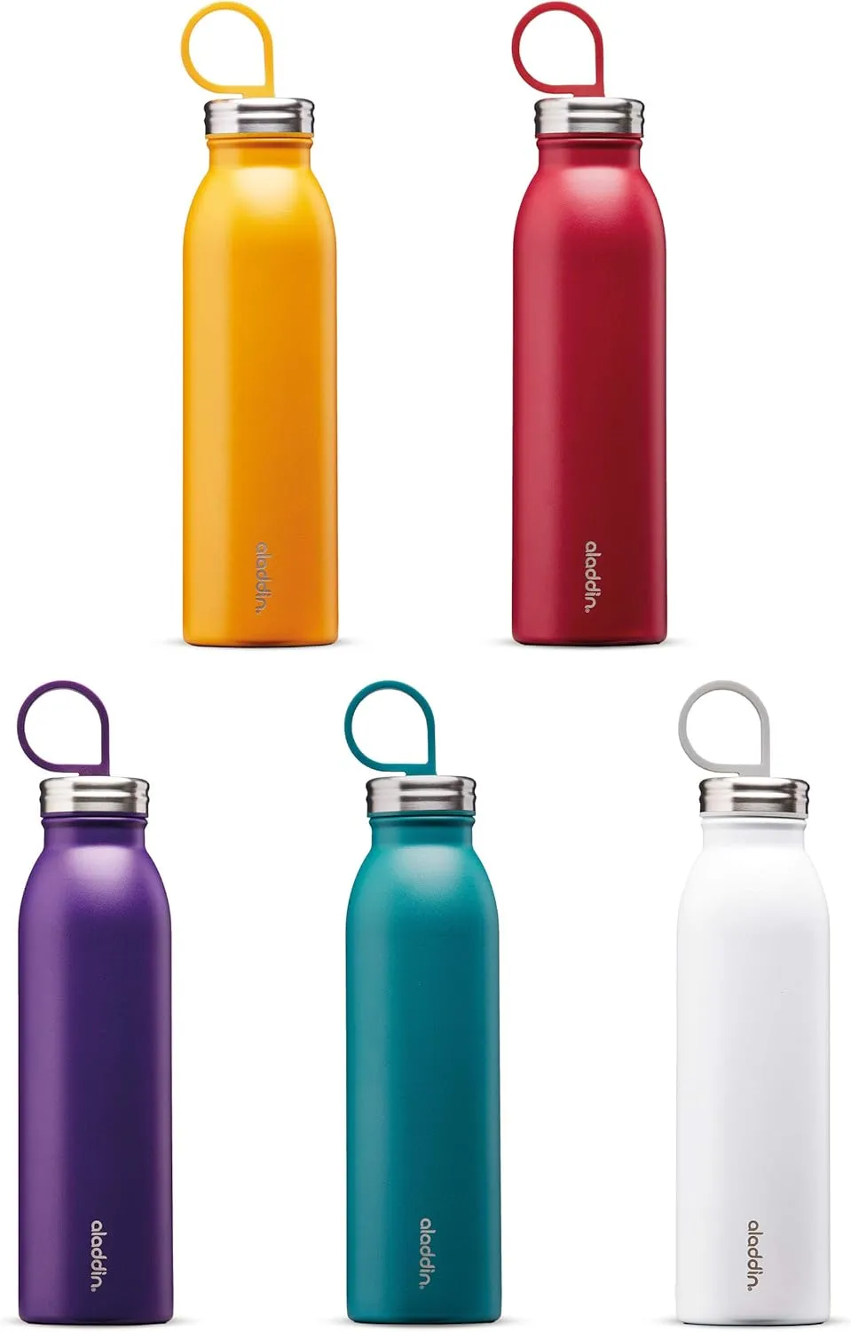 Aladdin Chilled Thermavac Stainless Steel Water Bottle 0.55L Snowflake White – Insulated Metal Water Bottle - Keeps Cold for 9 Hours - BPA-Free Thermos Flask - Leakproof - Dishwasher Safe