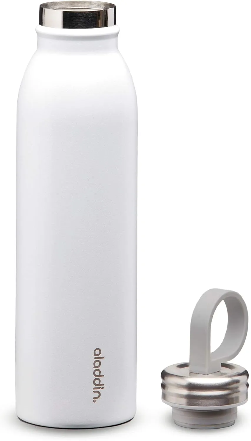 Aladdin Chilled Thermavac Stainless Steel Water Bottle 0.55L Snowflake White – Insulated Metal Water Bottle - Keeps Cold for 9 Hours - BPA-Free Thermos Flask - Leakproof - Dishwasher Safe