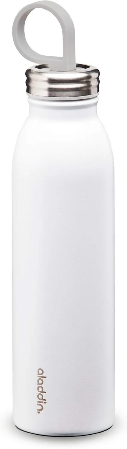 Aladdin Chilled Thermavac Stainless Steel Water Bottle 0.55L Snowflake White – Insulated Metal Water Bottle - Keeps Cold for 9 Hours - BPA-Free Thermos Flask - Leakproof - Dishwasher Safe