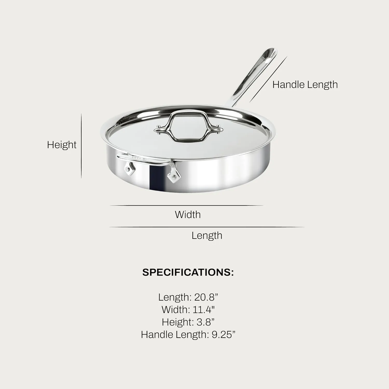 All-Clad D3 3-Ply Stainless Steel Sauté Pan with Lid & Handle 3 Quart, Induction, Oven Broiler Safe 600F, Multi-Cooktop, Deep Frying Pan, Everyday Pan, Skillet, Pots and Pans, Cookware, Kitchen Silver