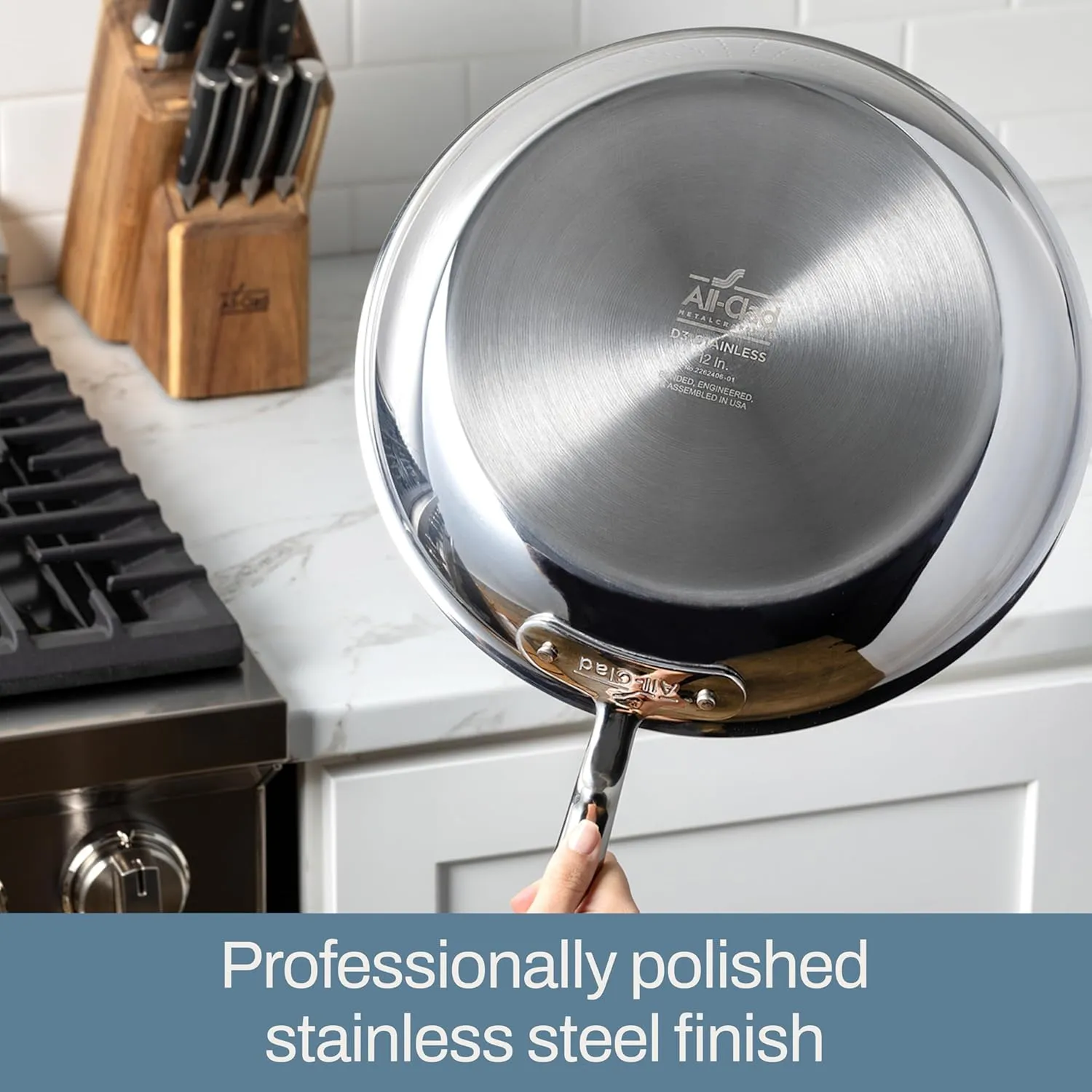 All-Clad D3 3-Ply Stainless Steel Sauté Pan with Lid & Handle 3 Quart, Induction, Oven Broiler Safe 600F, Multi-Cooktop, Deep Frying Pan, Everyday Pan, Skillet, Pots and Pans, Cookware, Kitchen Silver