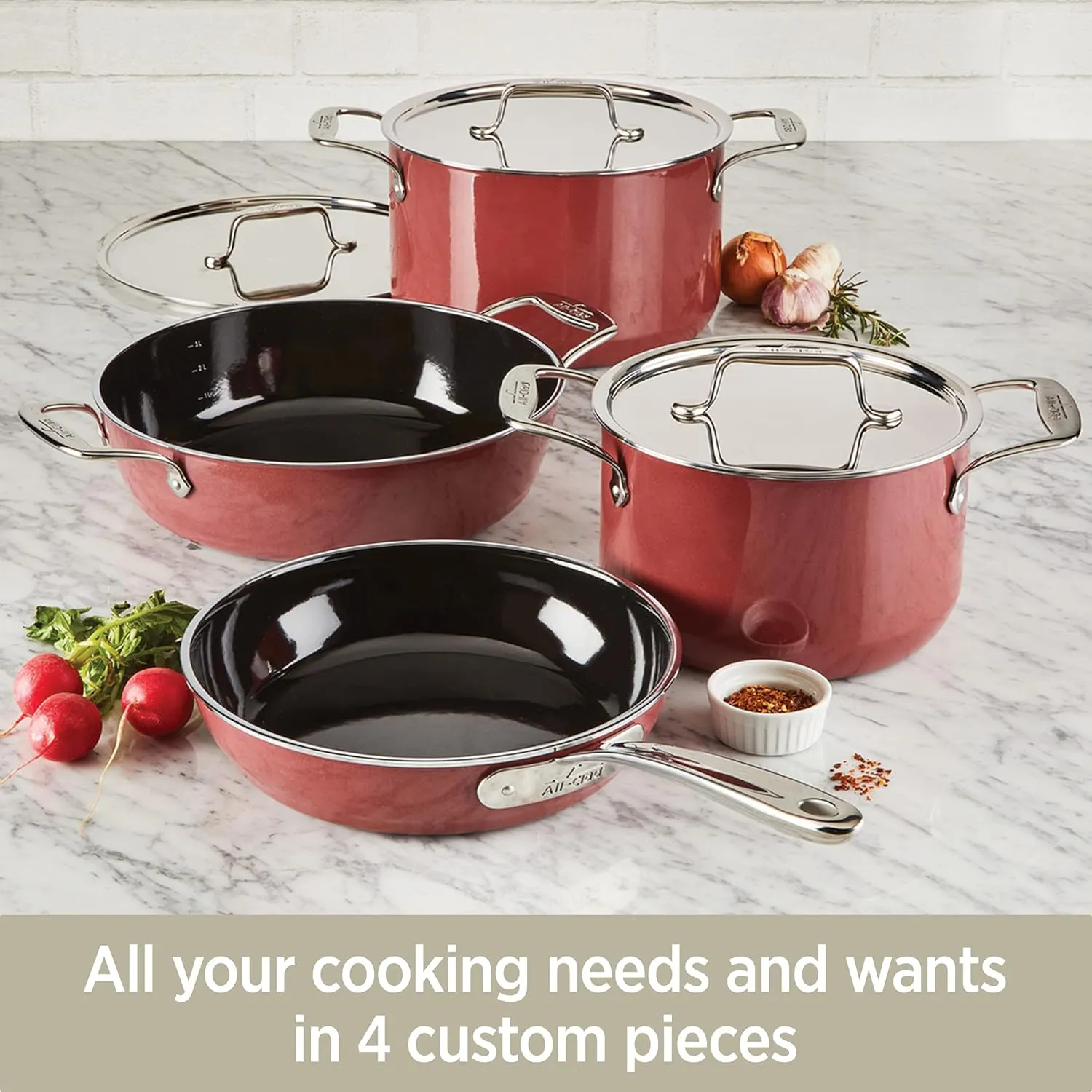 All-Clad FusionTec Ceramic Universal Pan 4.5 Quart Induction Oven Broiler Safe 500F Pots and Pans, Cookware Rose Quartz