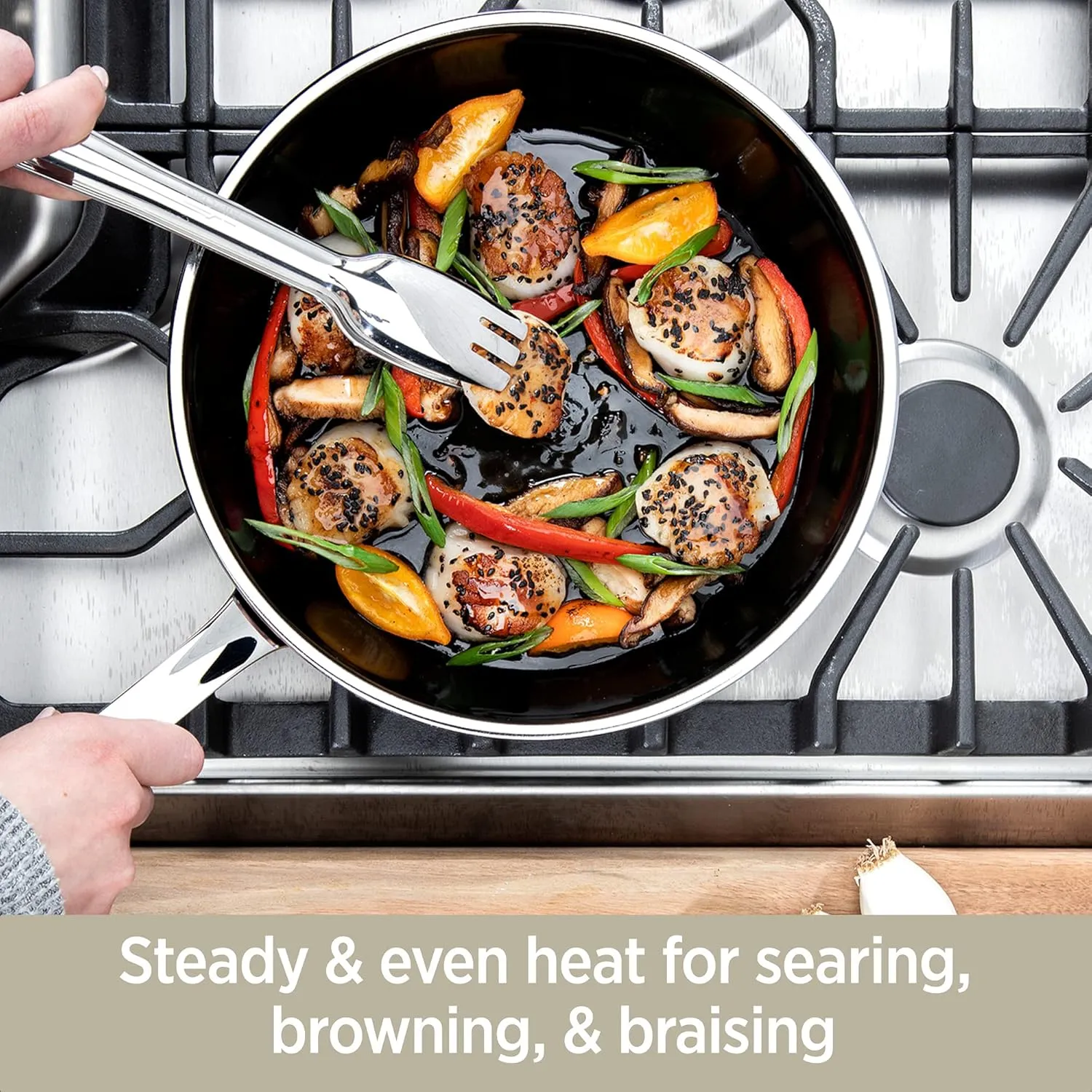 All-Clad FusionTec Ceramic Universal Pan 4.5 Quart Induction Oven Broiler Safe 500F Pots and Pans, Cookware Rose Quartz