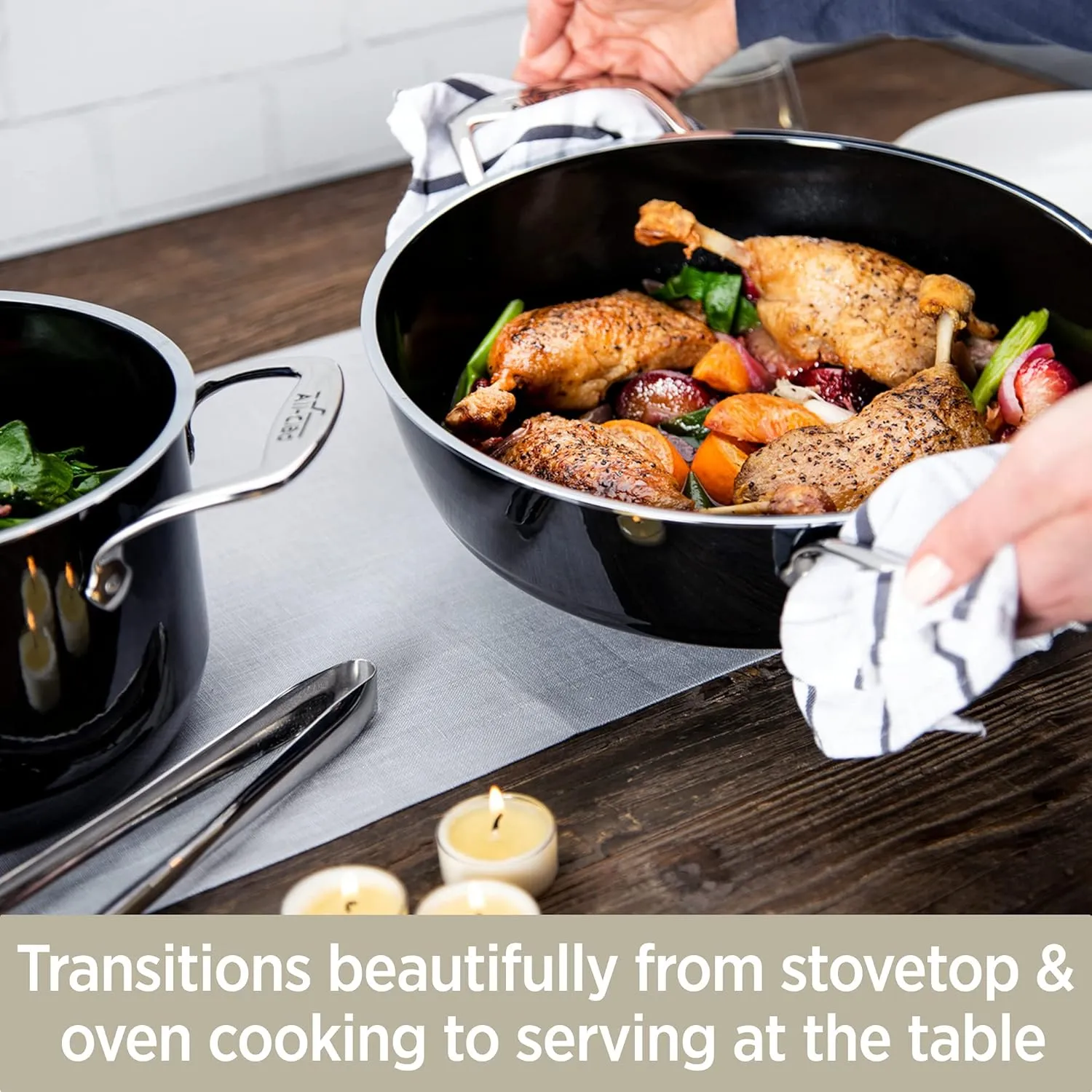 All-Clad FusionTec Ceramic Universal Pan 4.5 Quart Induction Oven Broiler Safe 500F Pots and Pans, Cookware Rose Quartz