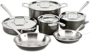 All-Clad LTD30010R Tr-ply Stainless Steel Hard Anodized Exterior Cookware Set, 10-Piece, Black