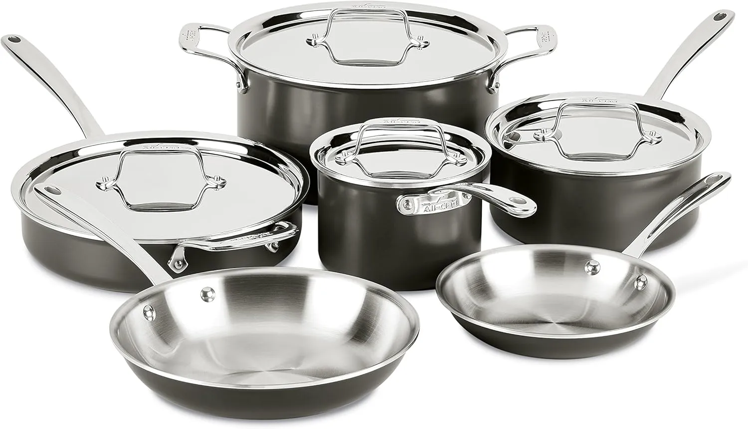 All-Clad LTD30010R Tr-ply Stainless Steel Hard Anodized Exterior Cookware Set, 10-Piece, Black