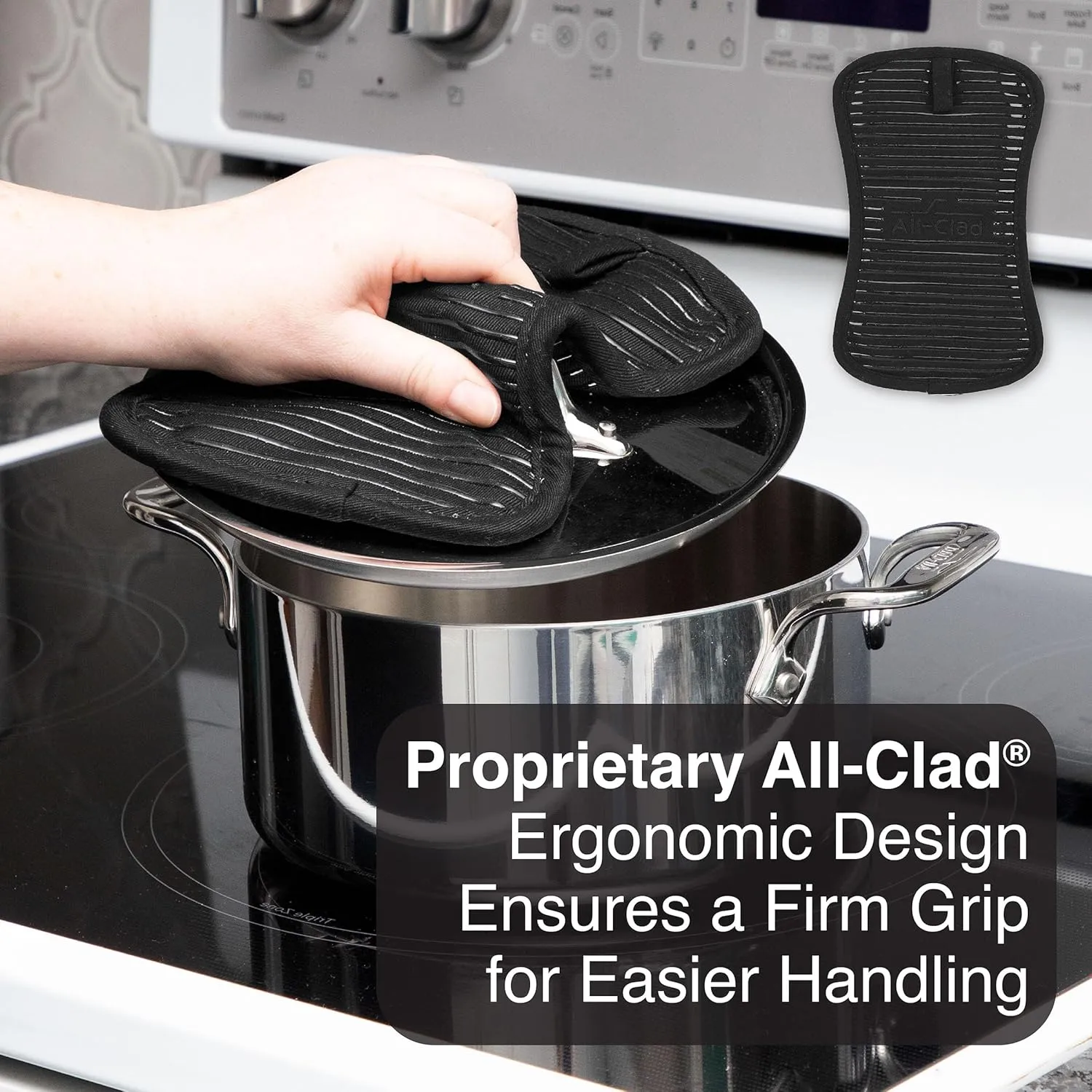 All-Clad Premium Pot Holder & Hot Pad: Heat Resistant to 500 Degrees - 100% Cotton, 10""x6.25"" Hot Pad for Kitchen and Barbeque, (2-Pack), Black