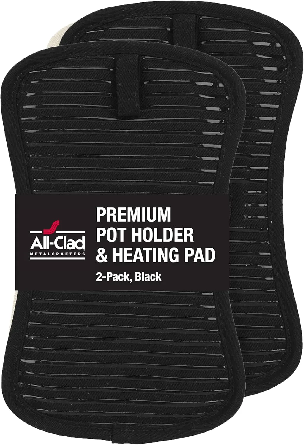 All-Clad Premium Pot Holder & Hot Pad: Heat Resistant to 500 Degrees - 100% Cotton, 10""x6.25"" Hot Pad for Kitchen and Barbeque, (2-Pack), Black