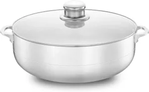 Alpine Cuisine 7-Quart Aluminum Caldero Stock Pot with Glass Lid, Cooking Dutch Oven Performance for Even Heat Distribution, Perfect for Serving Large & Small Groups, Riveted Handles Commercial Grade