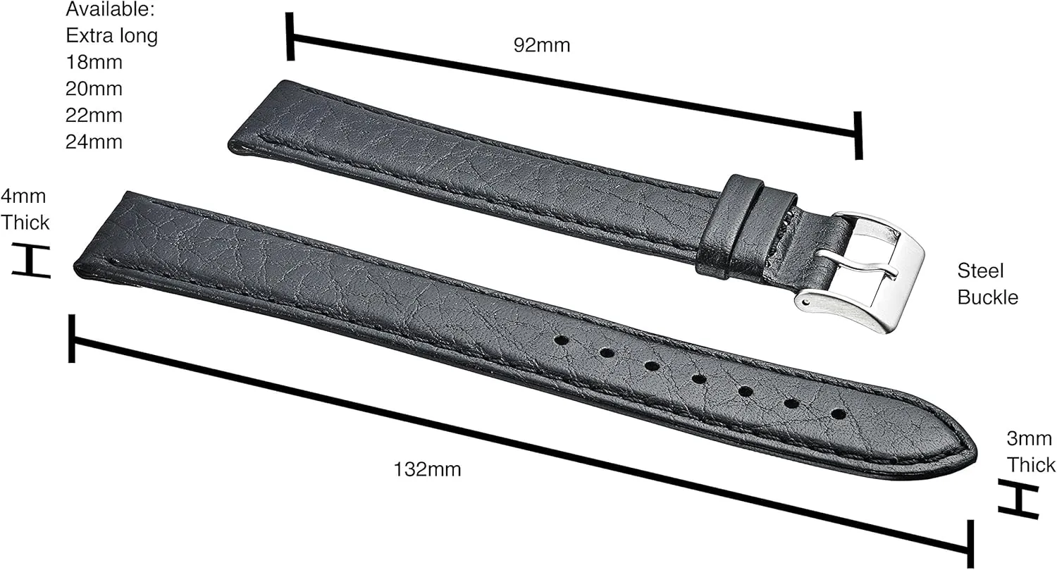 Alpine Soft-Stitched Semi-Padded Genuine Buffalo Full Grain Leather Watch Band | Replacement Watch Band | Premium Long Leather Watch Strap for Men | Watch Strap for Wider Wrists