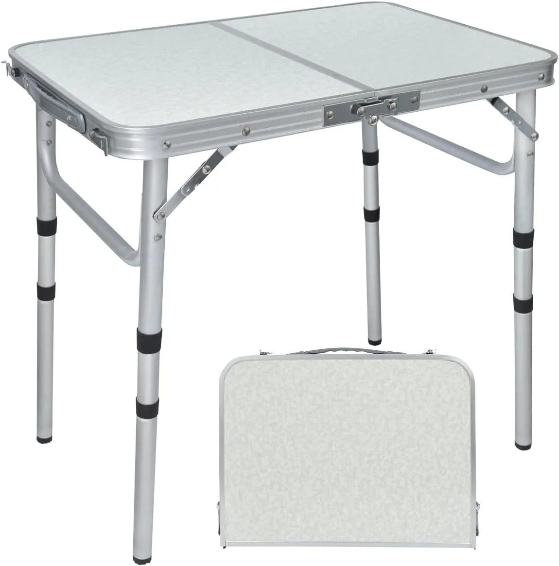 Aluminum Folding Table - Premium Portable, Lightweight, and Adjustable Camping Table for Outdoor Adventures, Picnics, and Home Use - Durable and Compact Design 2ft with Carry Handle (White)