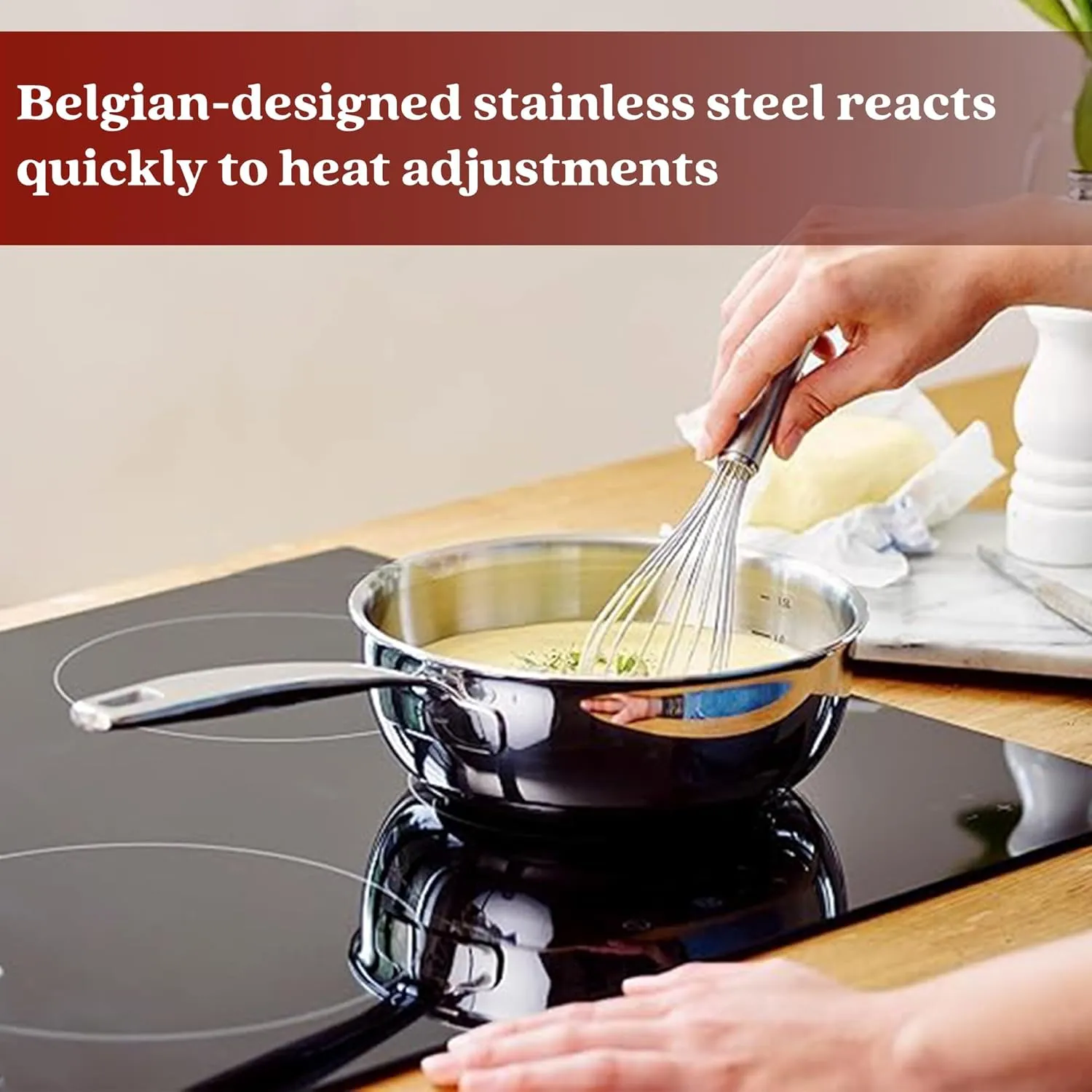 Alva Maestro 5-Ply Stainless Steel Saucier, 1.6 Qt - Non-Toxic PFAS/PTFE-Free Saucepan, Stainless Steel Cookware with Even Heat Distribution & Easy-to-Clean, Induction & Oven Safe, Stay-Cool Handle
