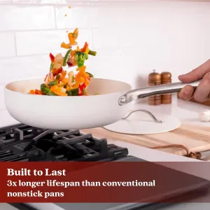 Alva Mobi Ceramic Healthy Nonstick Cookware Set, Non-Toxic PFAS/PTFE/PFOA Free 8-Piece Complete Kitchen Cooking Set with Pots, Pans & Lids, Induction Compatible, Oven & Dishwasher Safe, Cannoli Cream