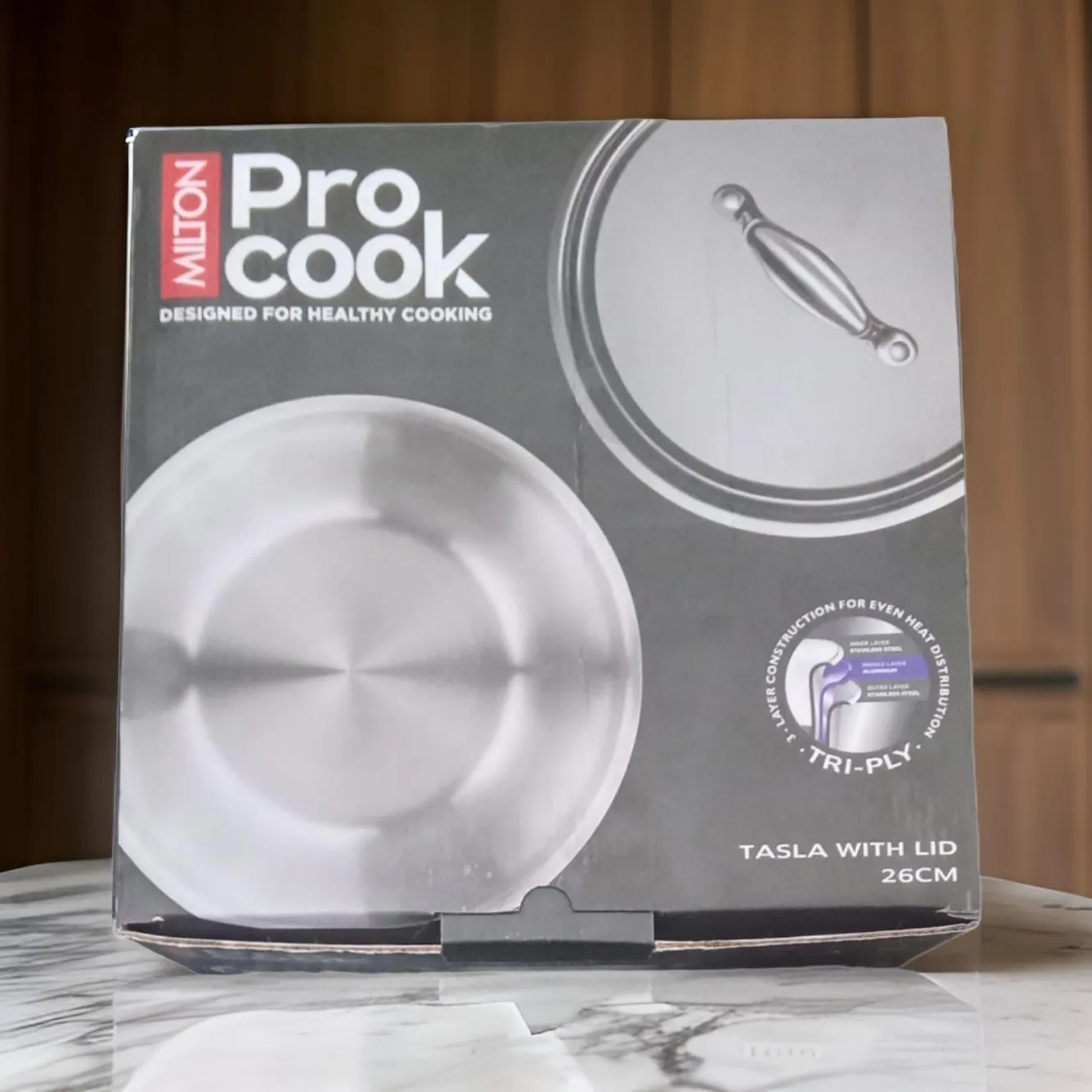 AM0973 Milton Pro Cook Tri-ply Silver Triply Tasla 26cm Designed For Healthy Cooking