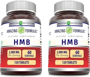 Amazing Formulas HMB 2000mg per Serving 120 Tablets Supplement | Non-GMO | Gluten Free | Made in USA (2 Pack)