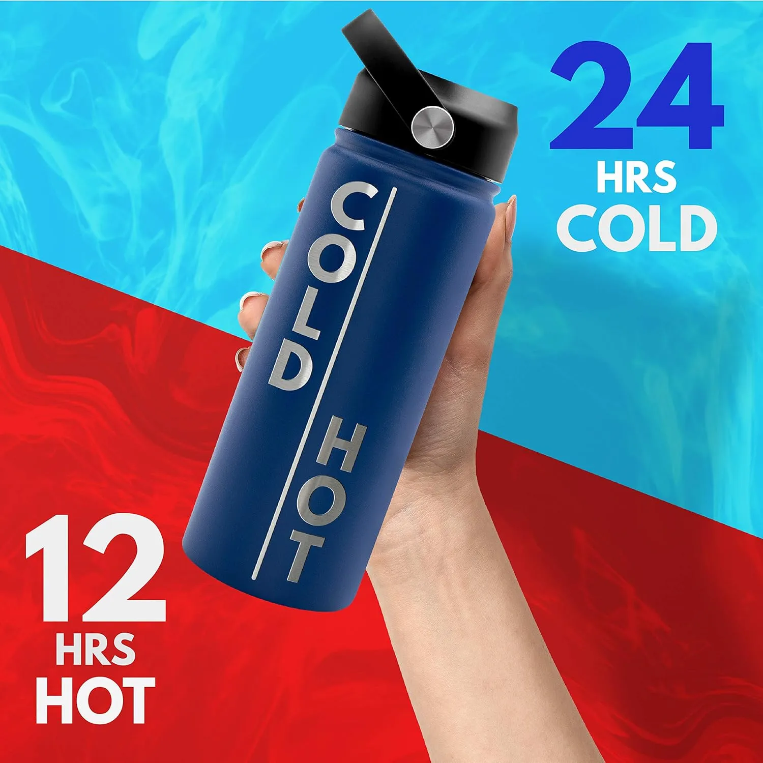 Amazing Items Personalized Water Bottle w/Straw & Lid, 32 oz - Fire Red | Custom Stainless Steel Sports Water Bottle w/Name and Text - Double-Wall, Vacuum Insulated - Rotating Handle