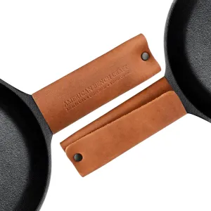 American Bench Craft Leather Cast Iron Handle Cover (Set of 2) | Full Grain Leather Hot Handle Holders for Cast-Iron Skillets & Pots | Heat Resistant Pan Handle Sleeve | Handcrafted in USA | Tan