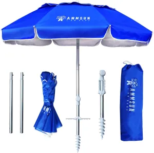 AMMSUN 6ft Folded Portable Travel Beach Umbrella with Sand Anchor Tilt Air vent UPF 50 UV Protection Fit In Suitcase Compact Foldable Telescopic umbrellas for Patio Garden Beach Pool Blue