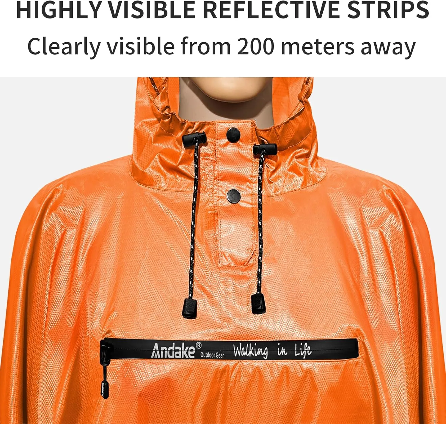 Andake Waterproof Rain Poncho for Adults Unisex,230T Ripstop Polyester,Raincoat Gear with Transparent Viewing Window Outdoors
