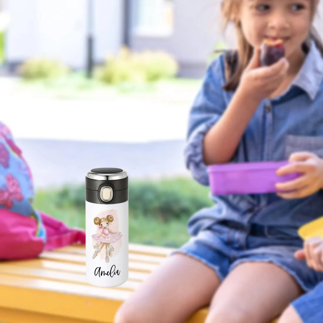 Andaz Press Personalized Kids Tumbler Ballerina Kids Stainless Steel Water Bottle With Leakproof Flip Lid- 10oz Bpa-Free Ballerina Water Bottle For Girls Boys Daughter, Birthday Party Favors Gifts