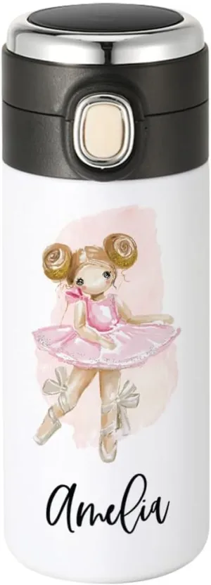 Andaz Press Personalized Kids Tumbler Ballerina Kids Stainless Steel Water Bottle With Leakproof Flip Lid- 10oz Bpa-Free Ballerina Water Bottle For Girls Boys Daughter, Birthday Party Favors Gifts
