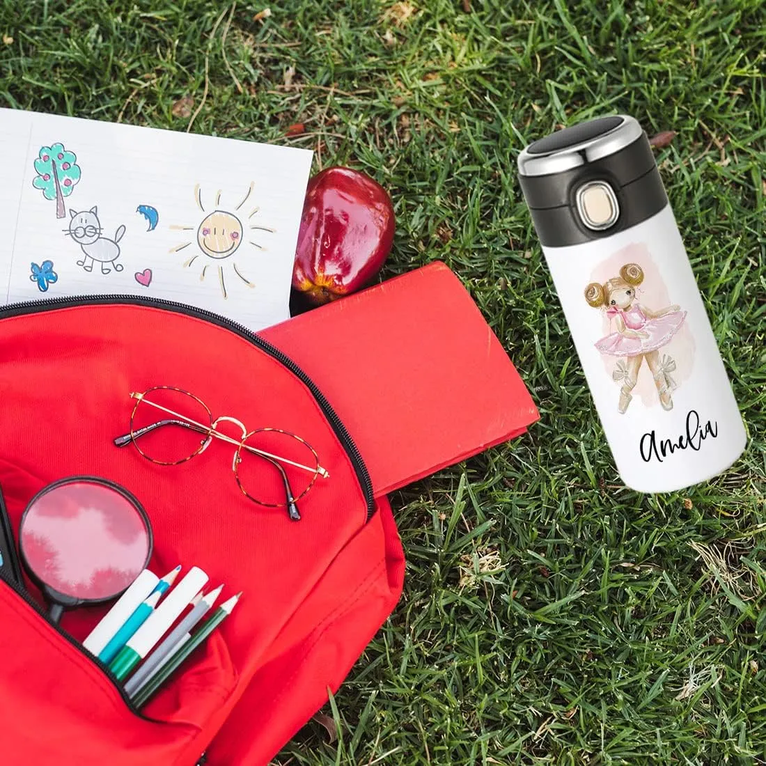 Andaz Press Personalized Kids Tumbler Ballerina Kids Stainless Steel Water Bottle With Leakproof Flip Lid- 10oz Bpa-Free Ballerina Water Bottle For Girls Boys Daughter, Birthday Party Favors Gifts