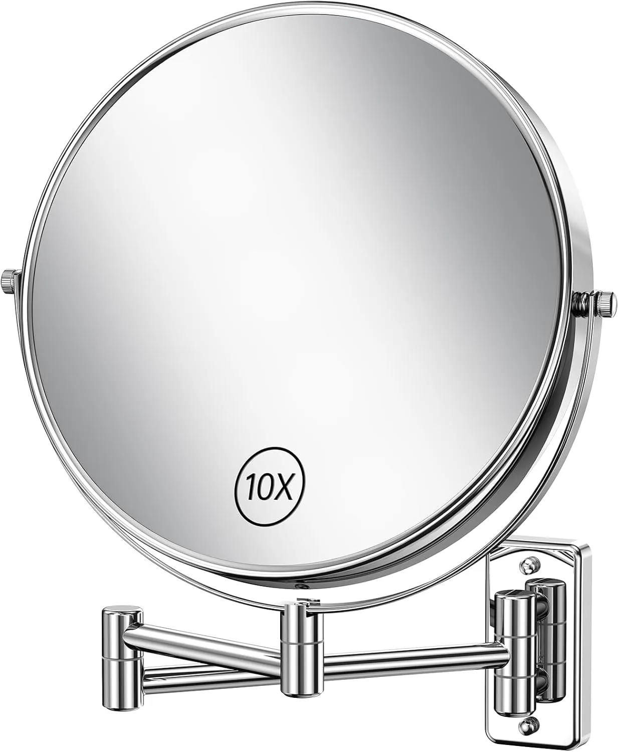 Anfauny 9 Inch Wall Mounted Makeup Mirror with 1X/10X Magnification, Vanity with 360° Swivel and Extendable Arm, Foldable Shaving Cosmetic for Bathroom-Chrome