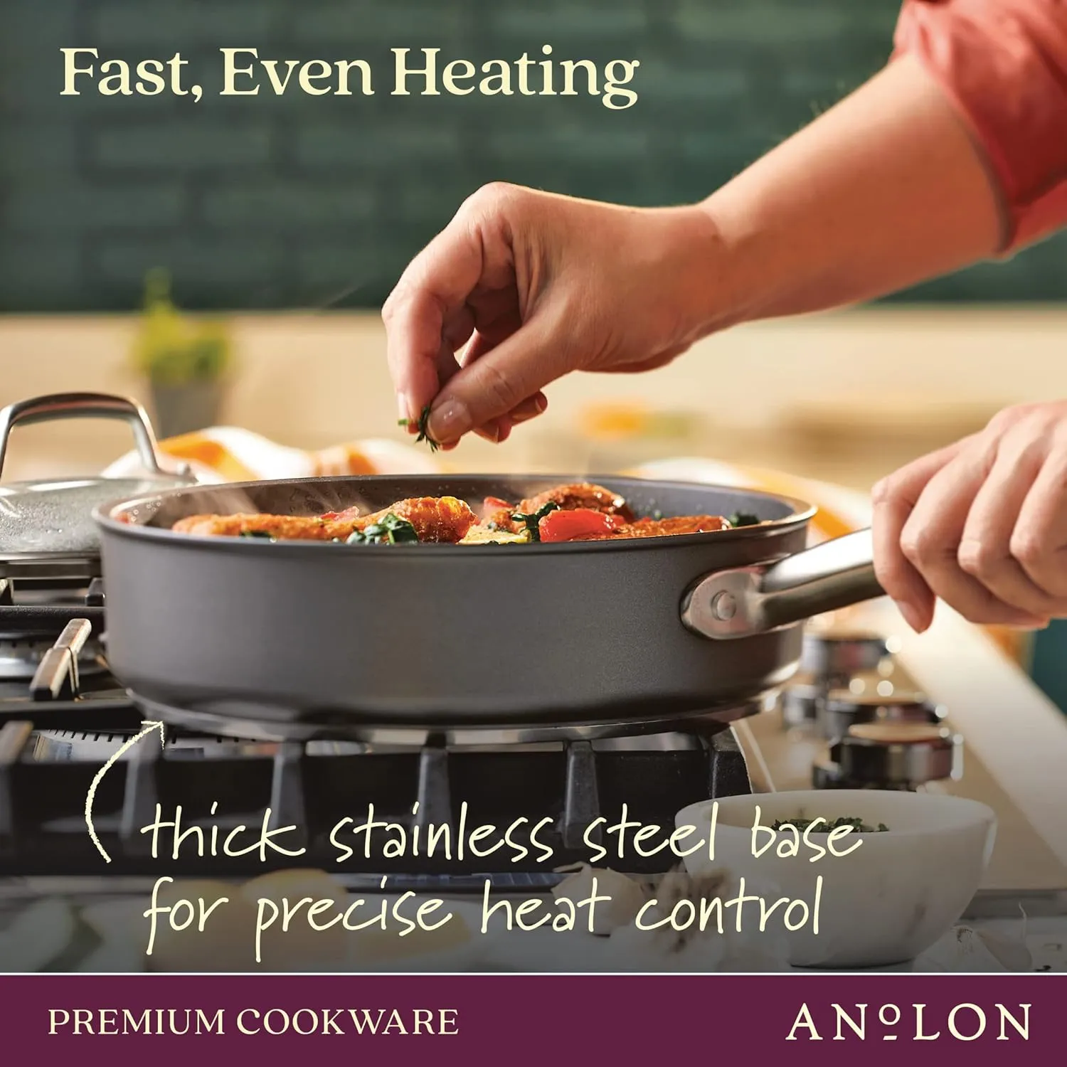 Anolon Accolade Forged Hard Anodized Nonstick Deep Frying Pan / Skillet with Helper Handle and Lid, 12 Inch - Moonstone Gray