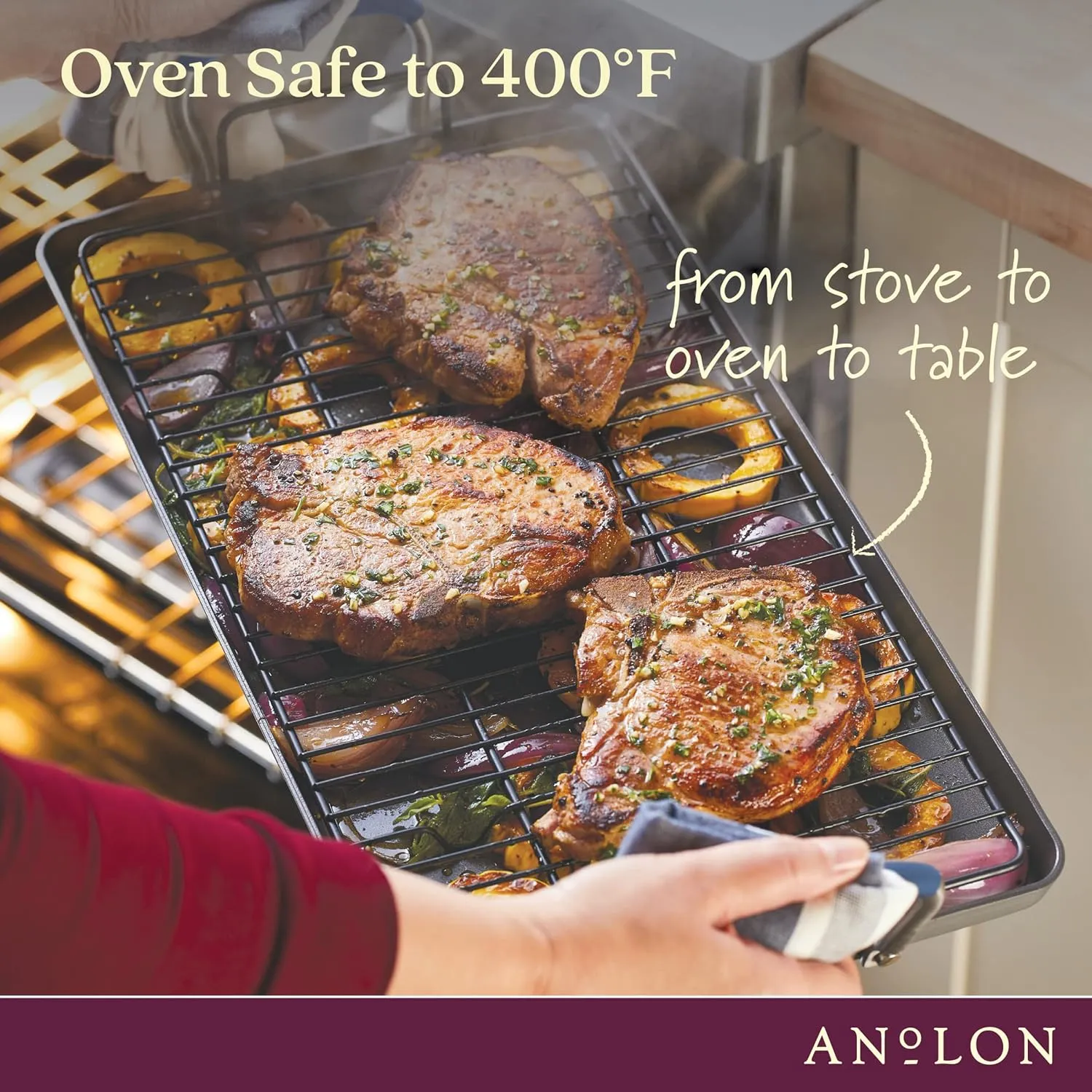 Anolon Advanced Hard Anodized Nonstick Double Burner Griddle with Multi-Purpose Rack, 10-Inch by 18-Inch, Indigo