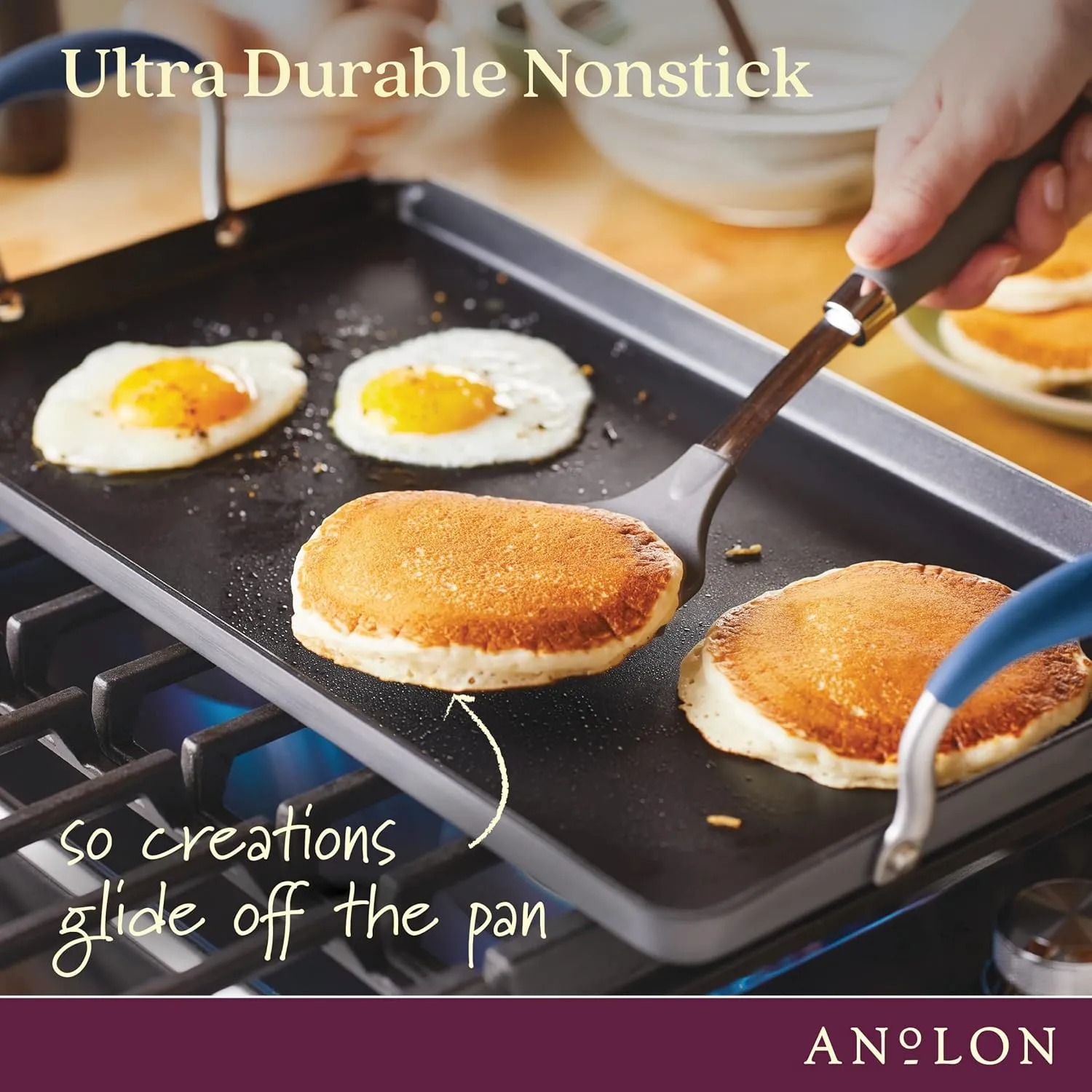 Anolon Advanced Hard Anodized Nonstick Double Burner Griddle with Multi-Purpose Rack, 10-Inch by 18-Inch, Indigo