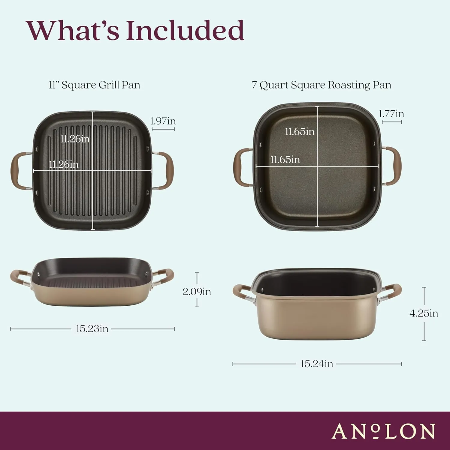 Anolon Advanced Hard Anodized Nonstick Grill Pan / Griddle and Roaster - 11 Inch, Brown